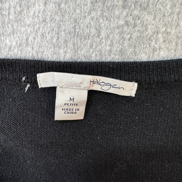Halogen Knitted Top WMNS M Petite Black 3/4 Sleeve Button-Up Stretch Round Neck - Picture 3 of 7